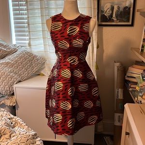 Poxi Black Line African Print sleeveless tulip dress, size S